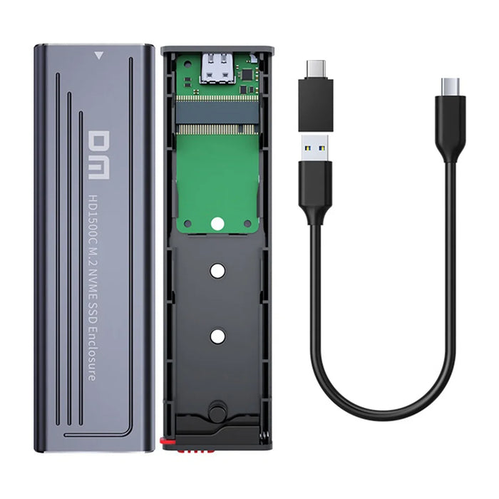 DM HD1500C M.2 NVMe SSD Enclosure 10Gbps USB 3.2 Gen2 External Hard Drive Case Support 2230/2242/2260/2280 - Dark Gray - 1