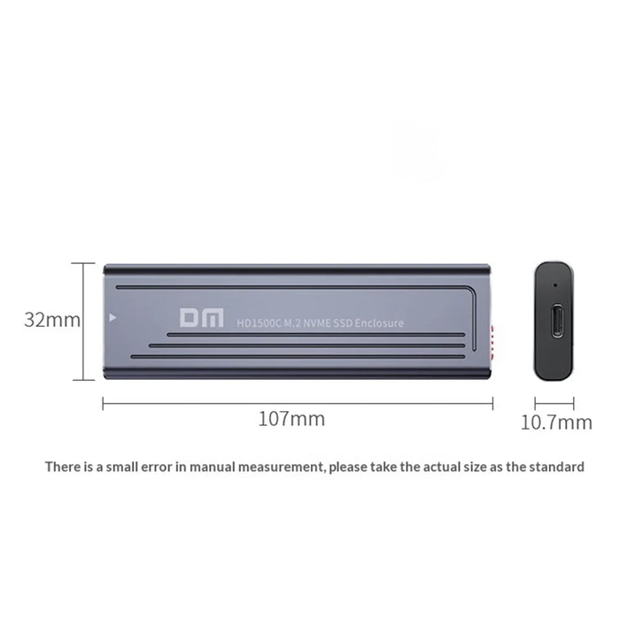 DM HD1500C M.2 NVMe SSD Enclosure 10Gbps USB 3.2 Gen2 External Hard Drive Case Support 2230/2242/2260/2280 - Dark Gray - 7