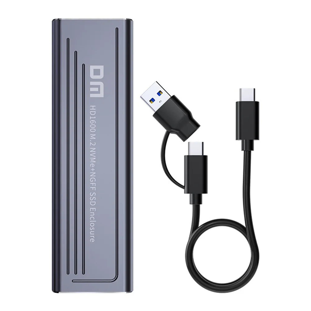 DM HD1600 M.2 Dual Protocol High Speed External Hard Drive Enclosure USB3.2 Gen2 10Gbps NVMe SATA SSD Case - Dark Gray - 1