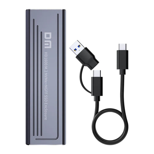 DM HD1600 M.2 Dual Protocol High Speed External Hard Drive Enclosure USB3.2 Gen2 10Gbps NVMe SATA SSD Case - Dark Gray - 1