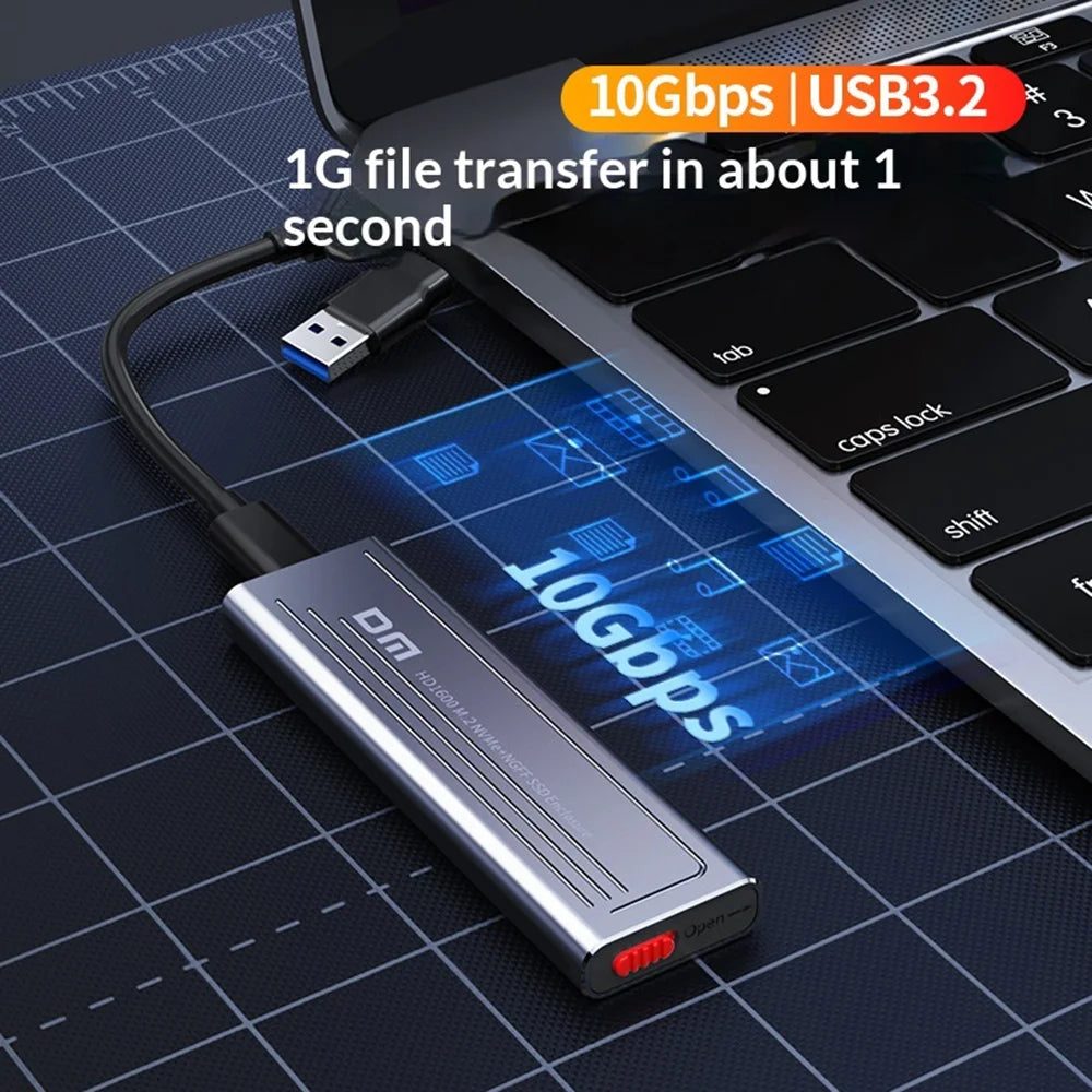 DM HD1600 M.2 Dual Protocol High Speed External Hard Drive Enclosure USB3.2 Gen2 10Gbps NVMe SATA SSD Case - Dark Gray - 2