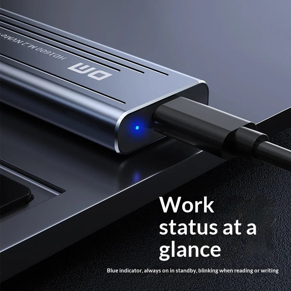 DM HD1600 M.2 Dual Protocol High Speed External Hard Drive Enclosure USB3.2 Gen2 10Gbps NVMe SATA SSD Case - Dark Gray - 3