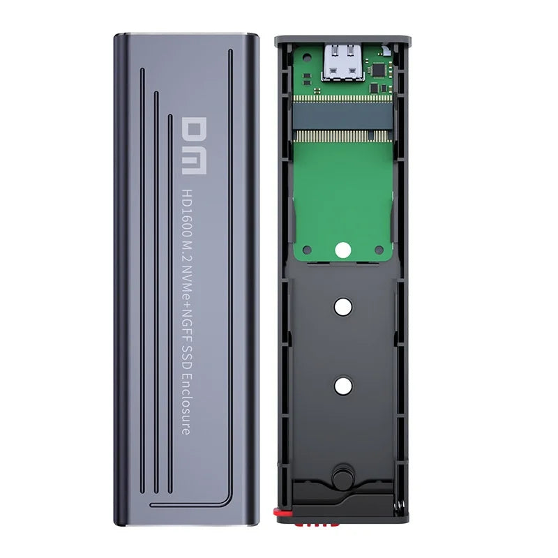 DM HD1600 M.2 Dual Protocol High Speed External Hard Drive Enclosure USB3.2 Gen2 10Gbps NVMe SATA SSD Case - Dark Gray - 5