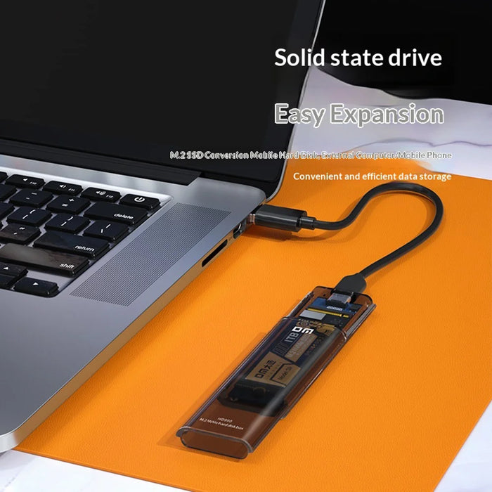 DM HD990 NVME M.2 SSD Enclosure Smart Sleep USB3.2 Gen2 10Gbps Type-C External Hard Drive Case - Dark Brown - 3