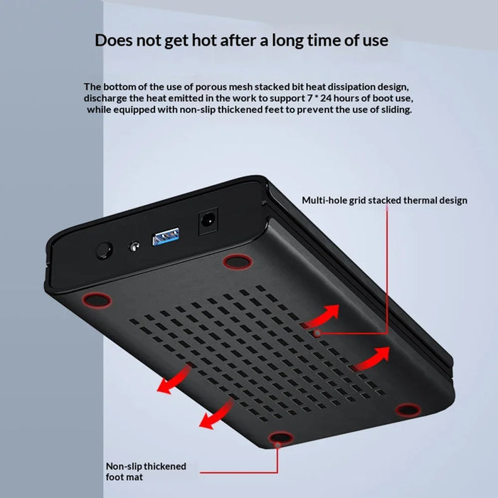 DM HD035 3.5 Inch USB3.0 SATA External Hard Drive Enclosure for HDD SSD up to 16TB - Black - 4