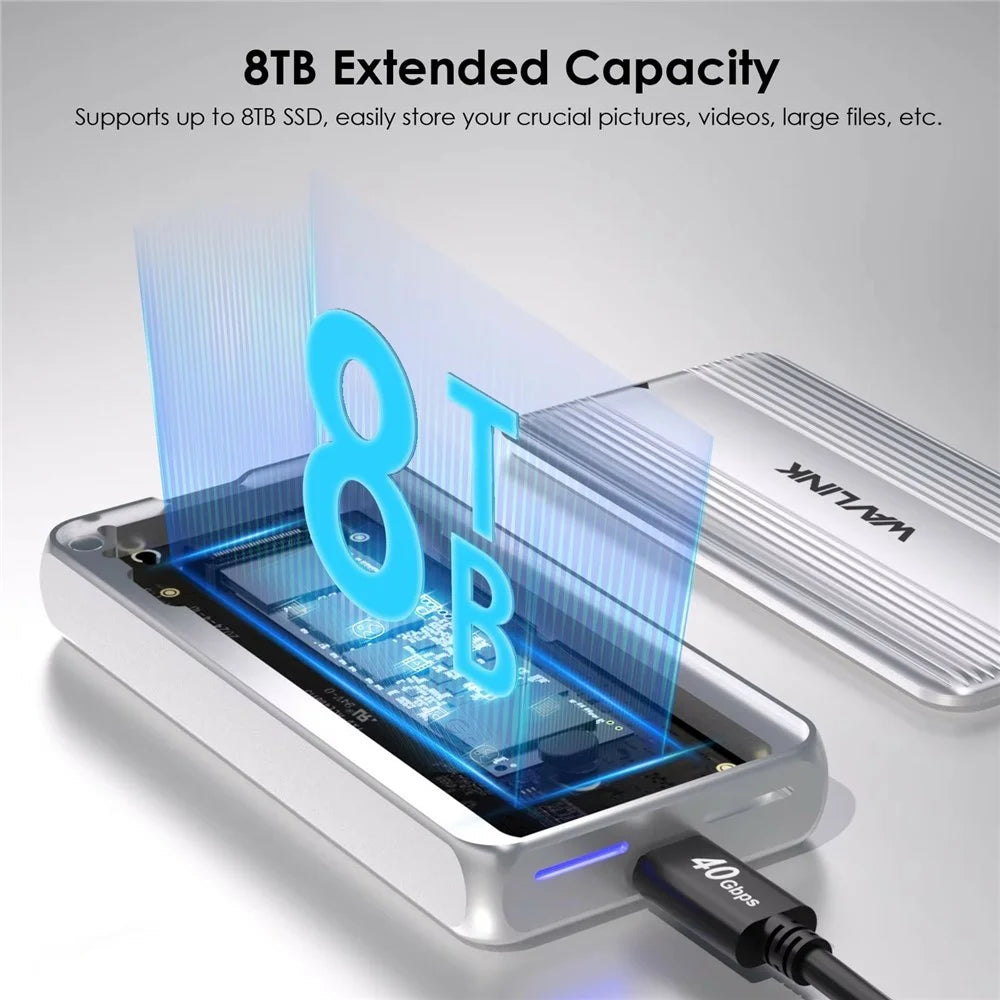 WAVLINK ST406C M.2 NVMe SSD Enclosure USB4 40Gbps Aluminum Alloy Hard Drive Case Support 2280  /  2260  /  2242  /  2230 - 3