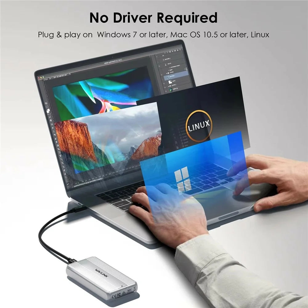 WAVLINK ST406C M.2 NVMe SSD Enclosure USB4 40Gbps Aluminum Alloy Hard Drive Case Support 2280  /  2260  /  2242  /  2230 - 5
