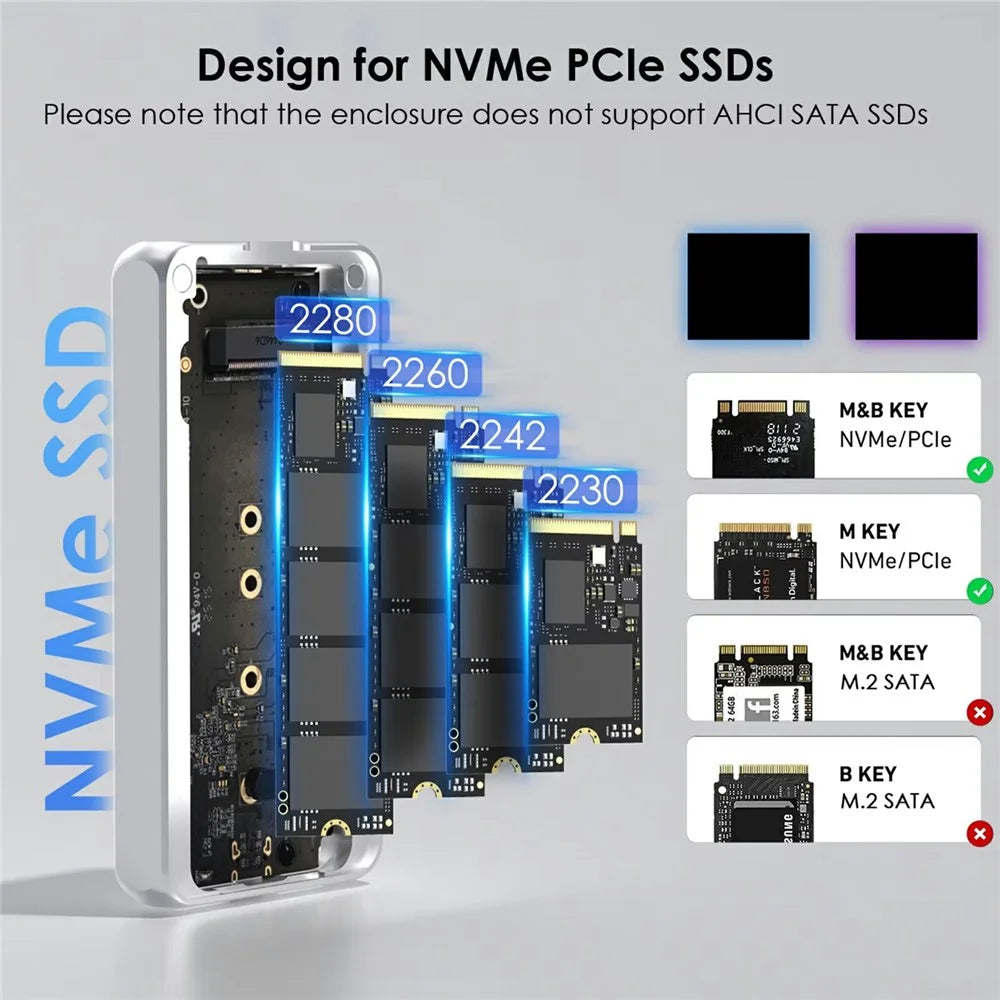 WAVLINK ST406C M.2 NVMe SSD Enclosure USB4 40Gbps Aluminum Alloy Hard Drive Case Support 2280  /  2260  /  2242  /  2230 - 7
