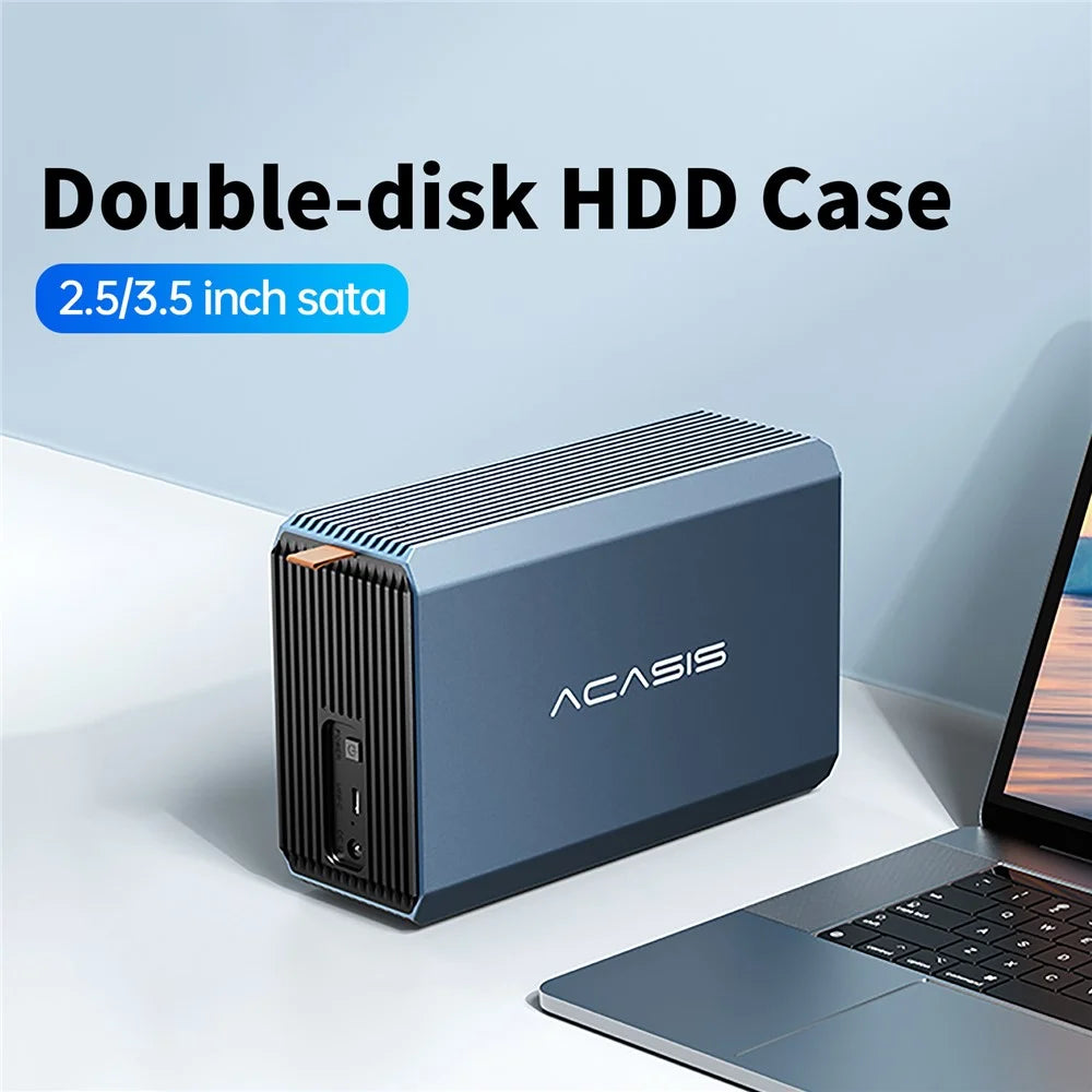 ACASIS EC-7352 Dual Bay Hard Drive Enclosure USB 3.0 External RAID Enclosure for 2.5 / 3.5 Inch SATA HDD SSD Up to 48TB - US Plug - 2