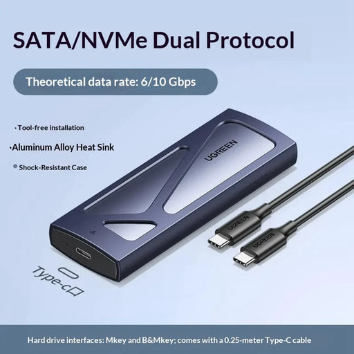 UGREEN CM578 M.2 NVMe / SATA Dual Protocol SSD Enclosure 10Gbps USB-C 3.2 Gen2, Support 8TB Max - 2