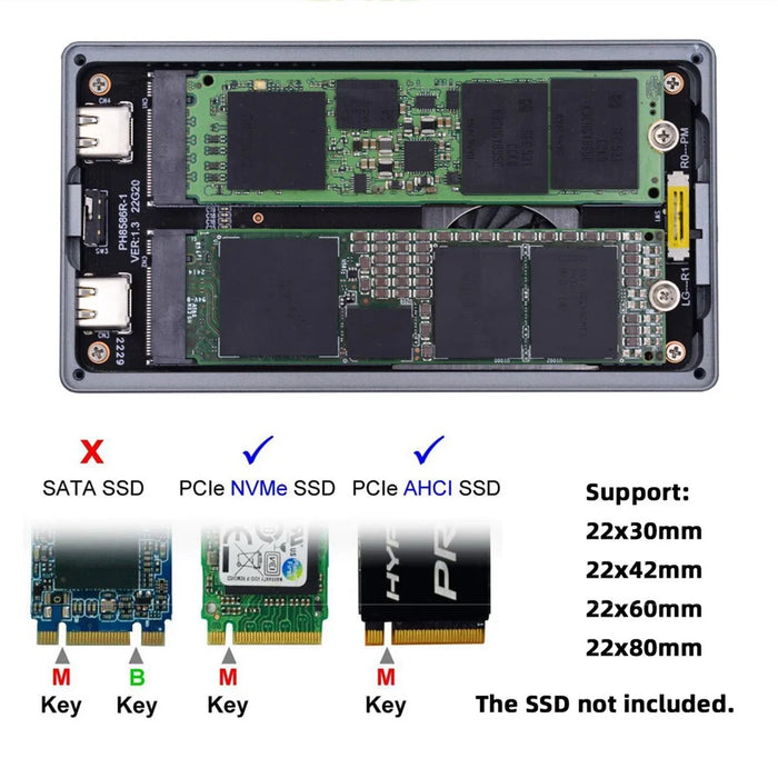 UC-031 Dual NVME M.2 NGFF M-Key to USB-C Type-C Raid0 Raid1 JOBD Big Enclosure 20Gbps with Fan Raid0 Hyper Adapter - 3