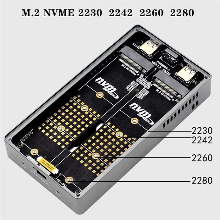 UC-031 Dual NVME M.2 NGFF M-Key to USB-C Type-C Raid0 Raid1 JOBD Big Enclosure 20Gbps with Fan Raid0 Hyper Adapter - 4