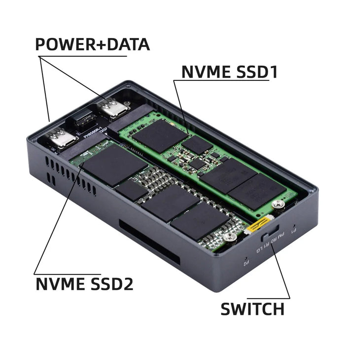 UC-031 Dual NVME M.2 NGFF M-Key to USB-C Type-C Raid0 Raid1 JOBD Big Enclosure 20Gbps with Fan Raid0 Hyper Adapter - 7