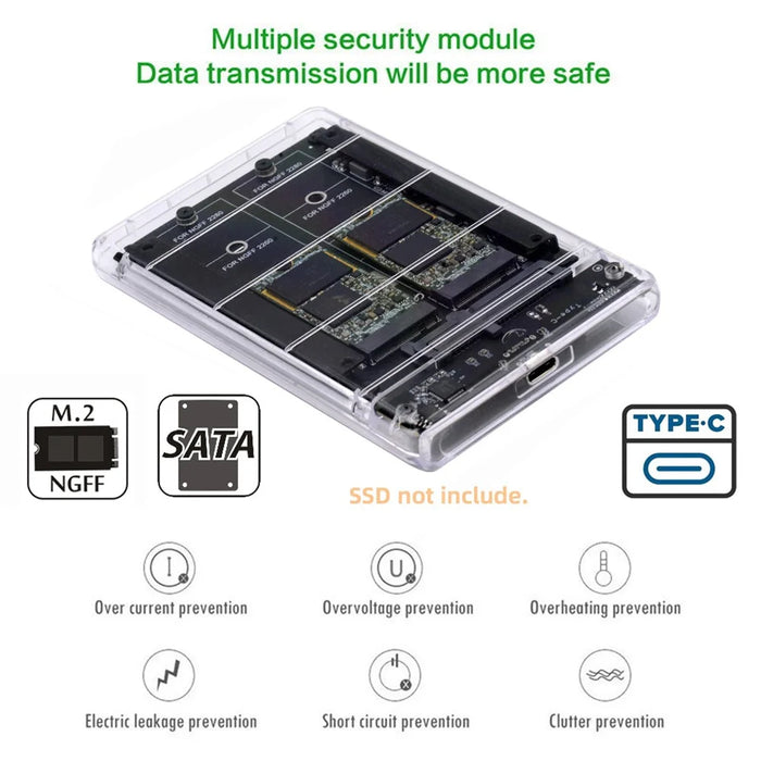 SA-031+UC-079 Dual NGFF B+M-Key M.2 SSD Card JOBD Raid0 Span Bridge to USB3.0 Type-C USB-C 2.5inch SATA Combo Enclosure - 2