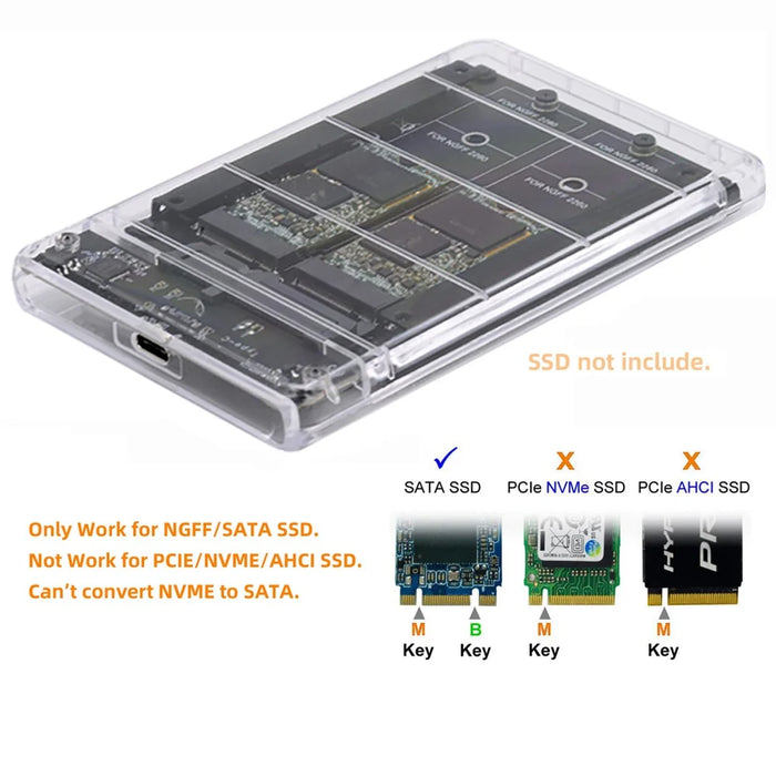 SA-031+UC-079 Dual NGFF B+M-Key M.2 SSD Card JOBD Raid0 Span Bridge to USB3.0 Type-C USB-C 2.5inch SATA Combo Enclosure - 3