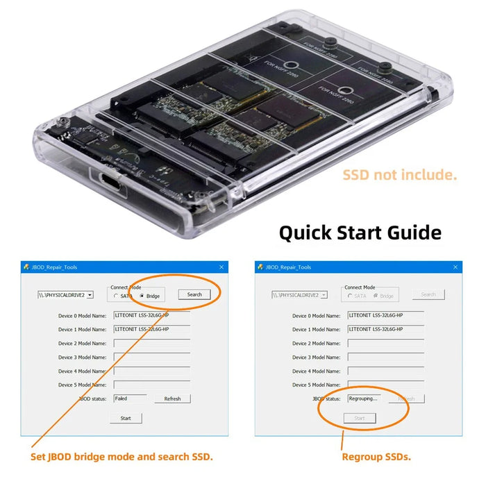 SA-031+UC-079 Dual NGFF B+M-Key M.2 SSD Card JOBD Raid0 Span Bridge to USB3.0 Type-C USB-C 2.5inch SATA Combo Enclosure - 4