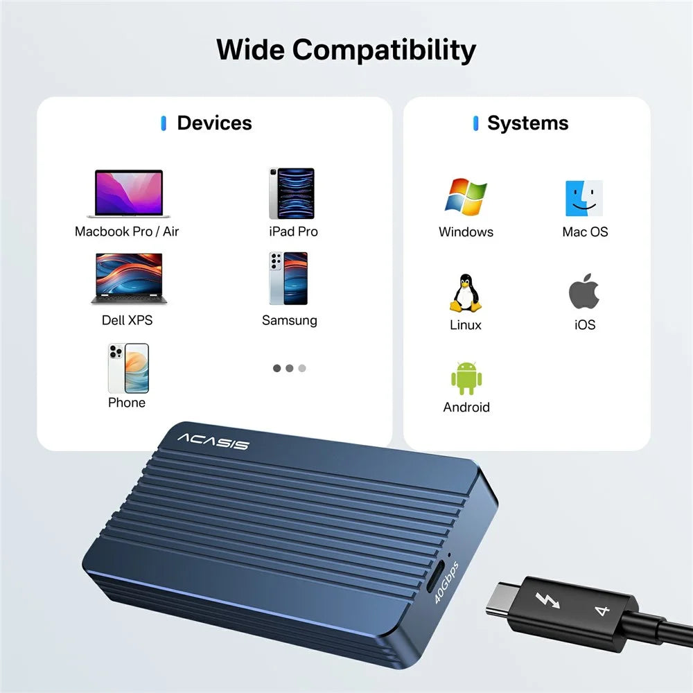 ACASIS TBU405 Air 40Gbps M.2 Nvme SSD Enclosure Compatible with Thunderbolt 4 / 3 USB4 for M-Key B+M 2280 SSD - 4