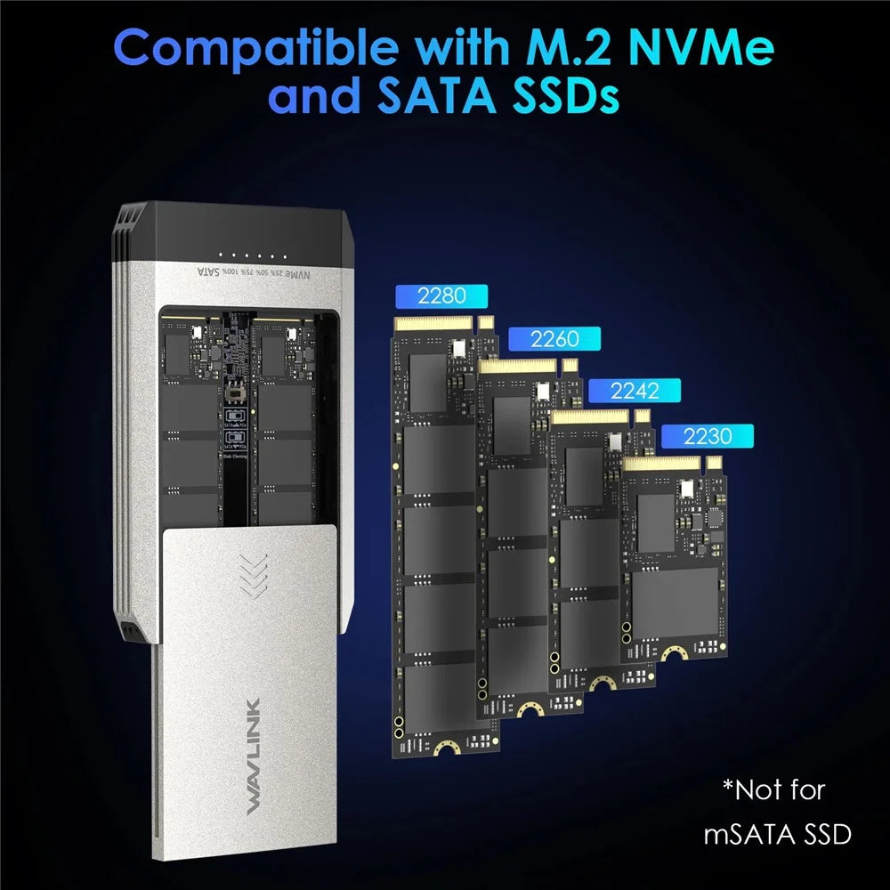 WAVLINK ST347 Dual Slot M.2 SSD Enclosure USB-C 3.2 Gen2 10Gbps One-Click Offline Clone For Data Migration  /  Backup - UK Plug - 7