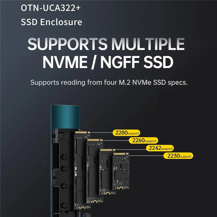 ONTEN UCA322+ 10Gbps USB 3.2 Gen 2 Type C M.2 Nvme NGFF SSD Enclosure for Windows Mac Linux Android - 3