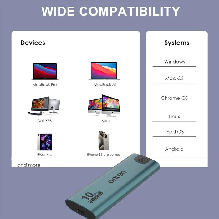 ONTEN UCA322+ 10Gbps USB 3.2 Gen 2 Type C M.2 Nvme NGFF SSD Enclosure for Windows Mac Linux Android - 4