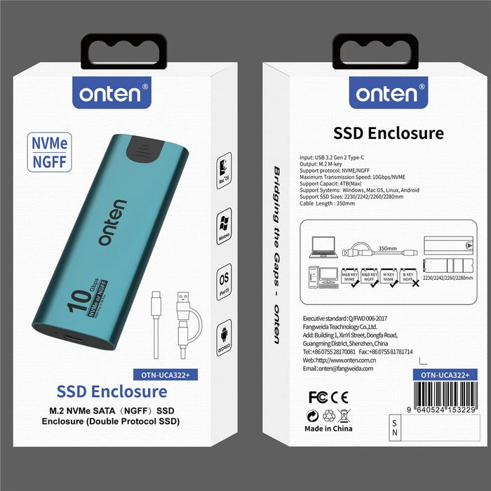 ONTEN UCA322+ 10Gbps USB 3.2 Gen 2 Type C M.2 Nvme NGFF SSD Enclosure for Windows Mac Linux Android - 7