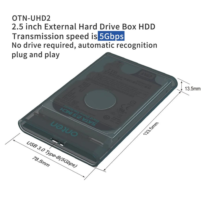 ONTEN UHD2 2.5 Inch External Hard Drive Enclosure Plug and Play 5Gbps High Speed USB 3.0 HDD - 7