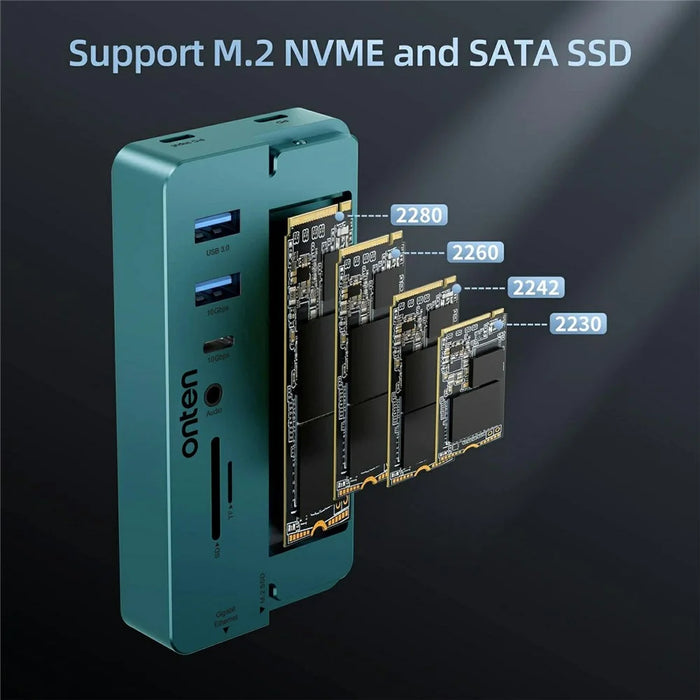 ONTEN OTN-UC966 10 in 1 USB-C Hub M.2 SSD Enclosure 10Gbps High-Speed Data Transfer Docking Station - 7