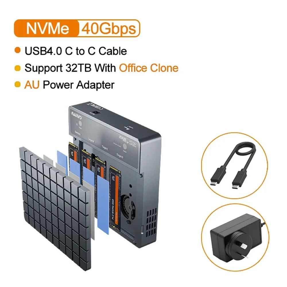 MAIWO K2024P USB 4.0 M.2 Nvme SSD Hard Drive Duplicator 40Gbps Transfer Speed Offline Clone Docking Station - EU Plug - 2