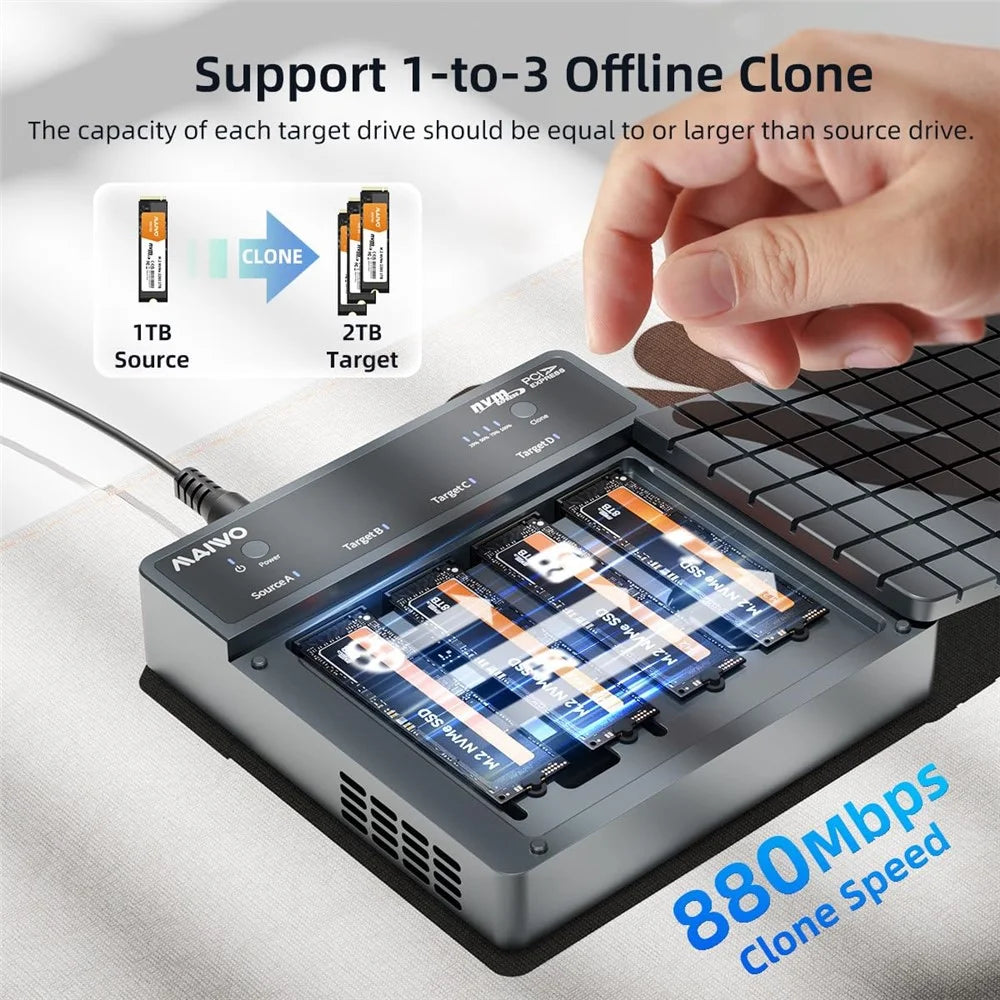 MAIWO K2024P USB 4.0 M.2 Nvme SSD Hard Drive Duplicator 40Gbps Transfer Speed Offline Clone Docking Station - EU Plug - 4