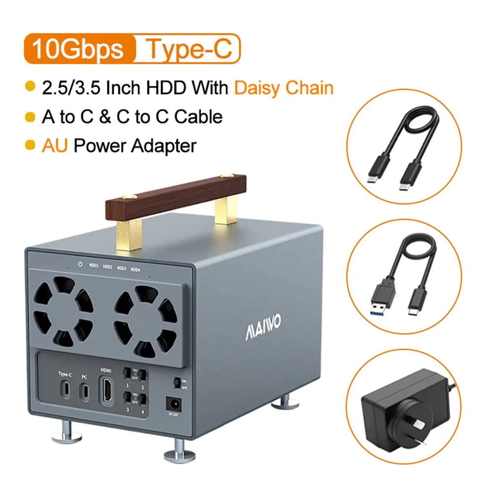 MAIWO K35294A 4 Bay SATA to Type C Hard Drive Docking Station 10Gbps External HDD Docking Station 3.5 inch SSD Support - EU Plug - 2