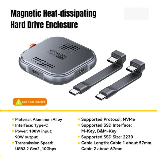 ESSAGER Aluminum Alloy Gen2 10Gbps Magnetic Hard Drive Enclosure NVME  /  2230  /  M.2 Hard Disk Enclosure - 2