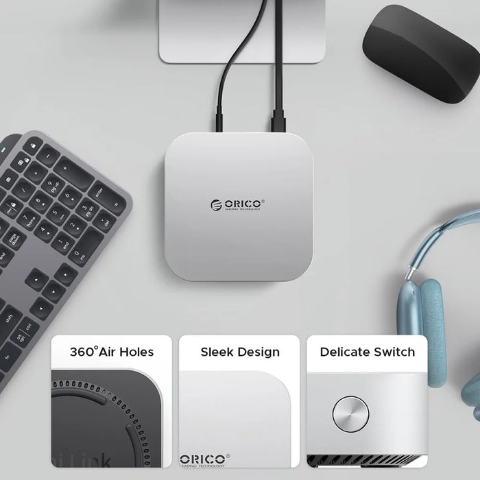 ORICO-M47P Aluminum Alloy 7 in 1 MiniLink Desktop Hard Drive Expansion Dock 40Gbps M.2 SSD Enclosure - White  /  UK Plug - 3