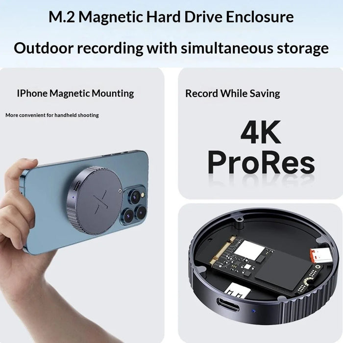 Magnetic NVMe SSD Enclosure with PD Charging, Type-C 3.2 Solid State Drive Case for 2230  /  2242 SSD - Grey - 7