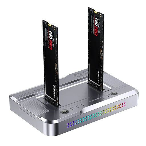 Dual Bay M.2 NVMe / SATA SSD Cloning Dock, Offline One-Key Copy, 5Gbps USB-C 3.2 Hard Drive Enclosure, SATA-to-SATA Clone - Silver - 1