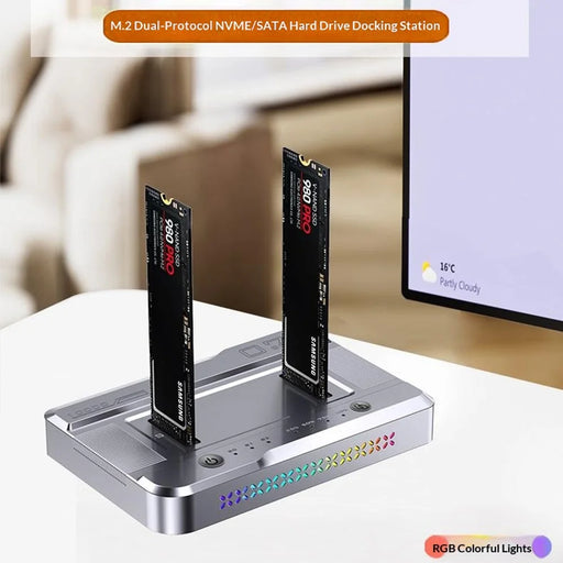 Dual Bay M.2 NVMe / SATA SSD Cloning Dock, Offline One-Key Copy, 5Gbps USB-C 3.2 Hard Drive Enclosure, SATA-to-SATA Clone - Silver - 2