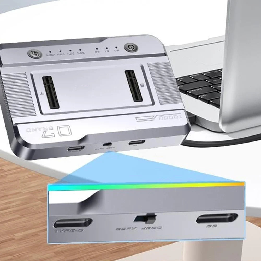 Dual Bay M.2 NVMe / SATA SSD Cloning Dock, Offline One-Key Copy, 5Gbps USB-C 3.2 Hard Drive Enclosure, SATA-to-SATA Clone - Silver - 4