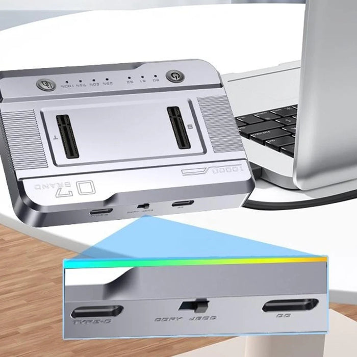 Dual Bay M.2 SSD Cloning Dock, 10Gbps NVMe to NVMe Offline Clone, One-Key Copy Type-C 3.2 Enclosure, Dual Drive Read - Silver - 4
