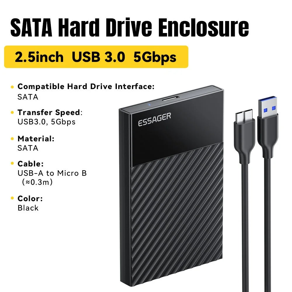ESSAGER 2.5 Inch SATA 3.0 Hard Drive Enclosure USB 3.0 5Gbps UASP TRIM Hard Disk Case for HDD SSD - 2