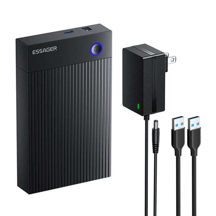 ESSAGER 3.5 Inch SATA 3.0 HDD SSD Enclosure 5Gbps USB 3.0 External Hard Drive Case - US Plug - 1