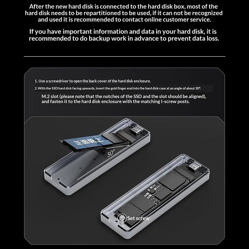 THERMALRIGHT HR-EB109 DUAL C M.2 NVMe SATA SSD Enclosure Type-C Cable USB 3.2 Gen2 10Gbps Aluminum Alloy External Hard Drive Case - Grey - 5