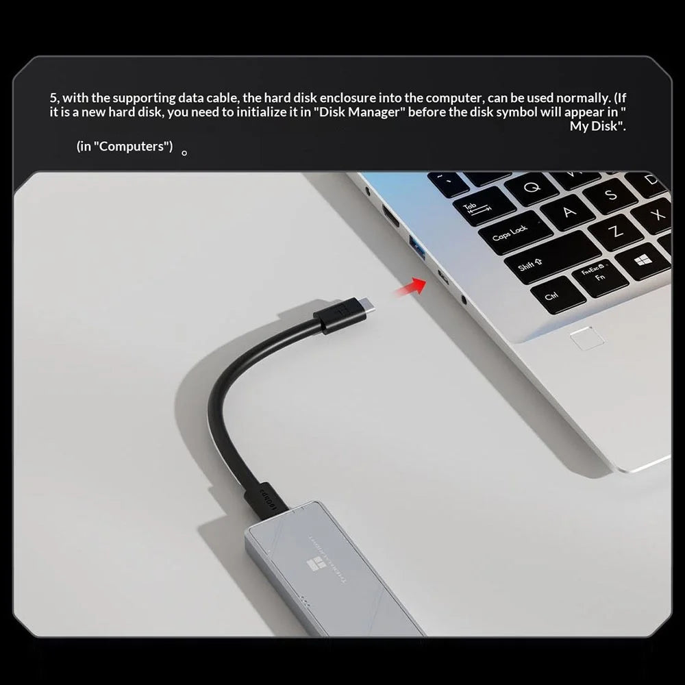 THERMALRIGHT HR-EB109 DUAL C M.2 NVMe SATA SSD Enclosure Type-C Cable USB 3.2 Gen2 10Gbps Aluminum Alloy External Hard Drive Case - Grey - 6