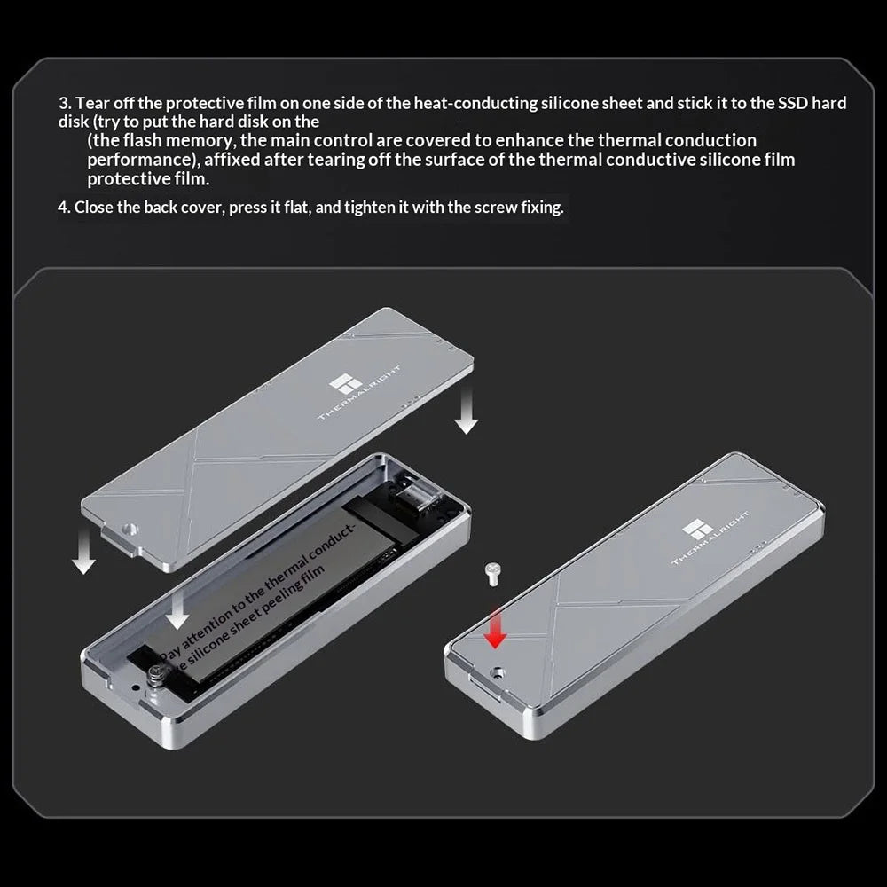 THERMALRIGHT HR-EB109 DUAL C M.2 NVMe SATA SSD Enclosure Type-C Cable USB 3.2 Gen2 10Gbps Aluminum Alloy External Hard Drive Case - Grey - 7