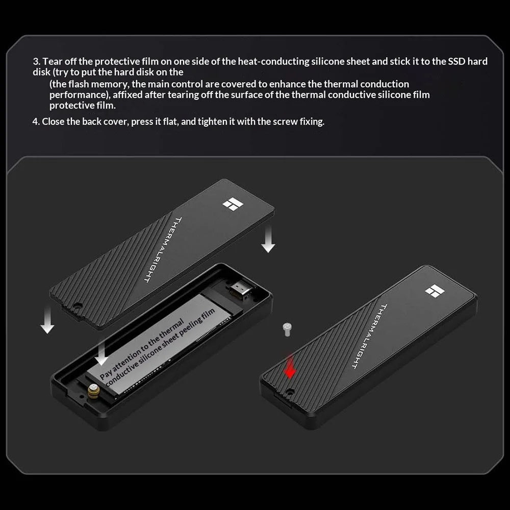 THERMALRIGHT HR-EB105 C M.2 NVMe SSD Enclosure USB 3.2 Gen2 Type-C Cable Aluminum Alloy CNC 8TB External Hard Drive Case - Black - 5