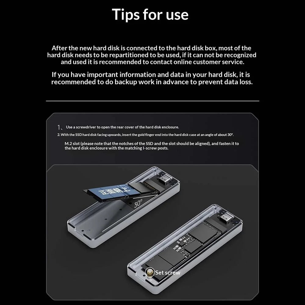 THERMALRIGHT HR-EB105 AC M.2 NVMe SSD Enclosure with USB-A to USB-C Cable Aluminum USB3.2 Gen2 Type-C Cable 10Gbps External Hard Drive Case - Grey - 7