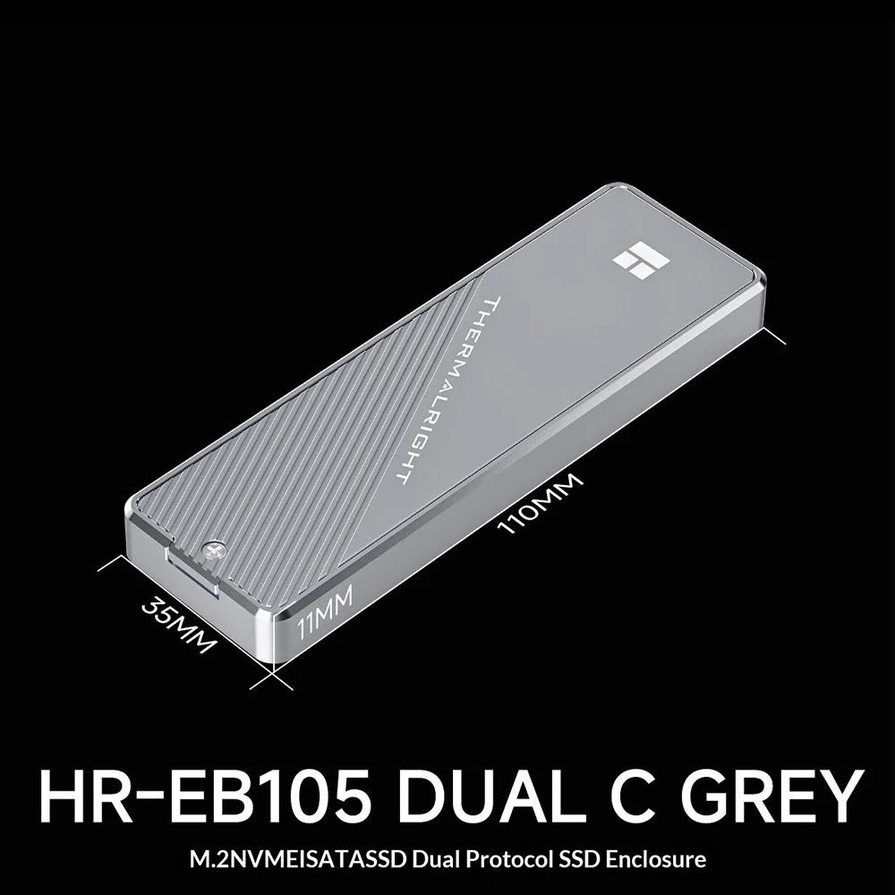 THERMALRIGHT HR-EB105 DUAL C M.2 NVMe SATA SSD Enclosure Type-C Cable USB3.2 Gen2 10Gbps High-Speed Aluminum Alloy Hard Drive Case - Grey - 4