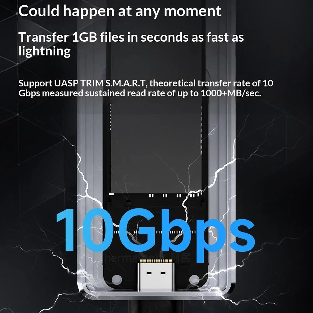 THERMALRIGHT HR-EB105 DUAL C M.2 NVMe SATA SSD Enclosure Type-C Cable USB3.2 Gen2 10Gbps High-Speed Aluminum Alloy Hard Drive Case - Grey - 5