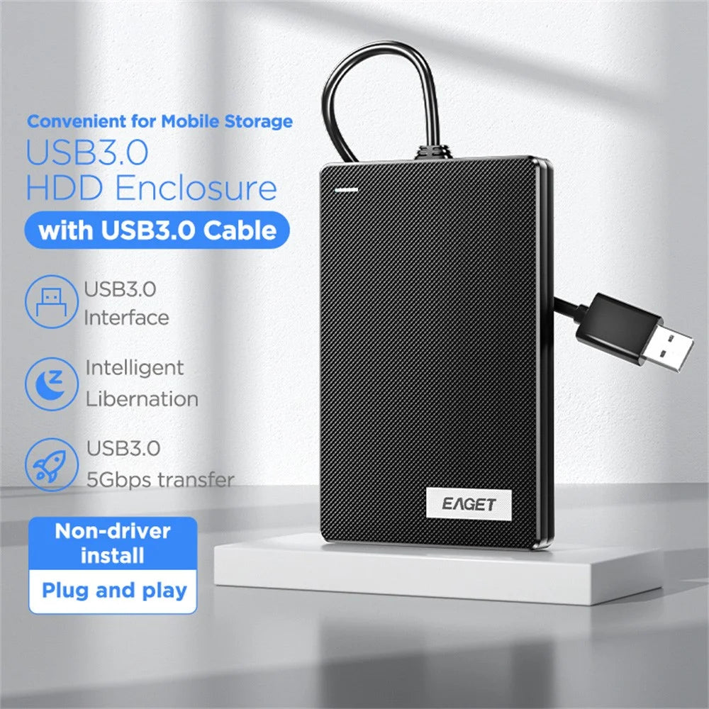 EAGET CE10 2.5 Inch HDD Enclosure USB3.0 SATA External Hard Drive Case with USB-A Cable - Black - 4