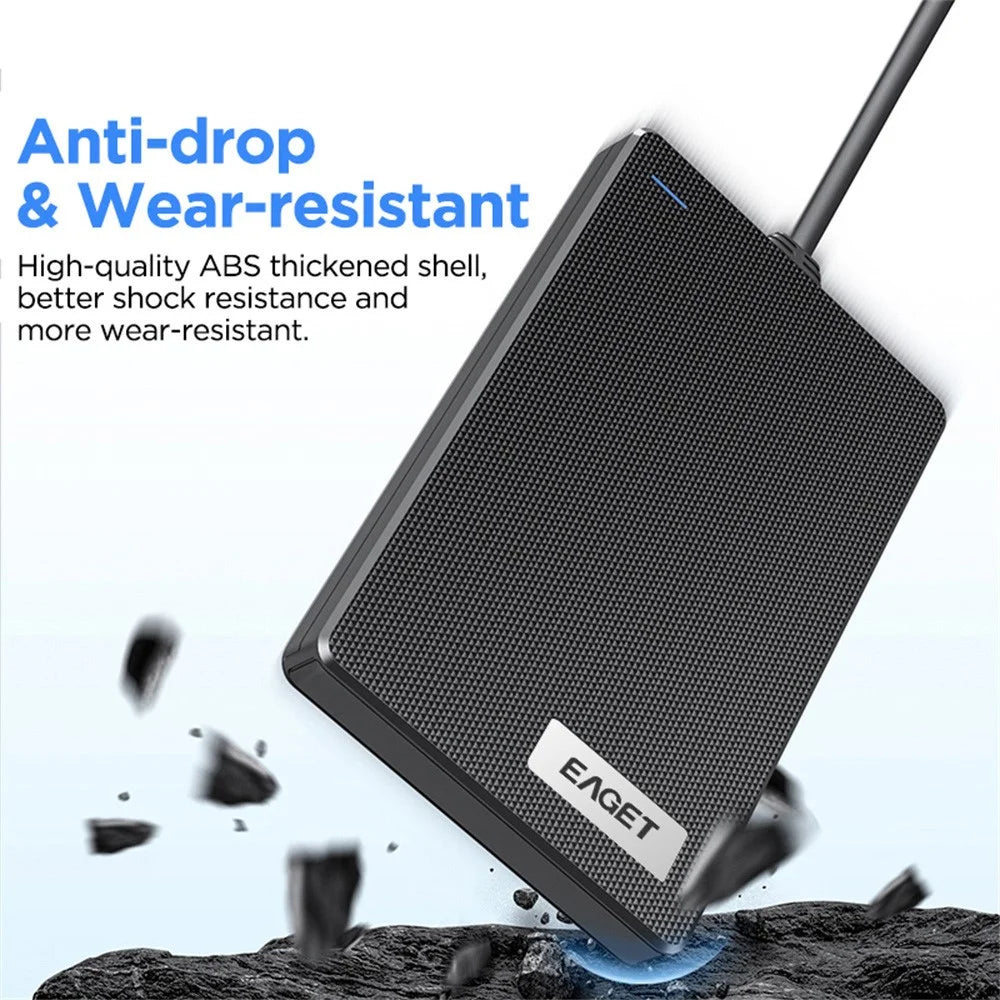 EAGET CE10 2.5 Inch HDD Enclosure USB3.0 SATA External Hard Drive Case with USB-A Cable - Black - 7