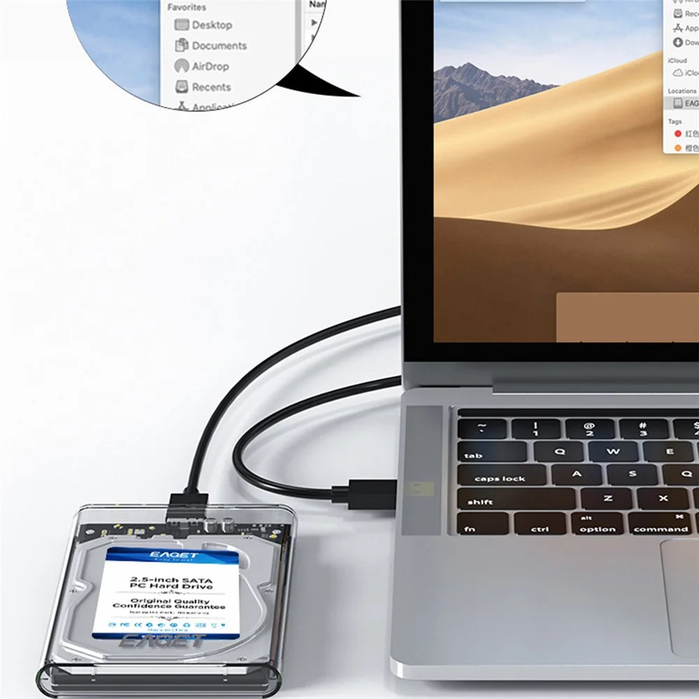 EAGET E10 2.5 Inch SSD HDD Enclosure SATA to USB 3.0 Transparent Tool-Free Installation Hard Drive Enclosure - Black - 2