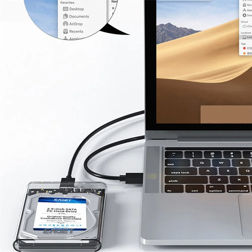 EAGET E10 2.5 Inch SSD HDD Enclosure SATA to USB 3.0 Transparent Tool-Free Installation Hard Drive Enclosure - Black - 2